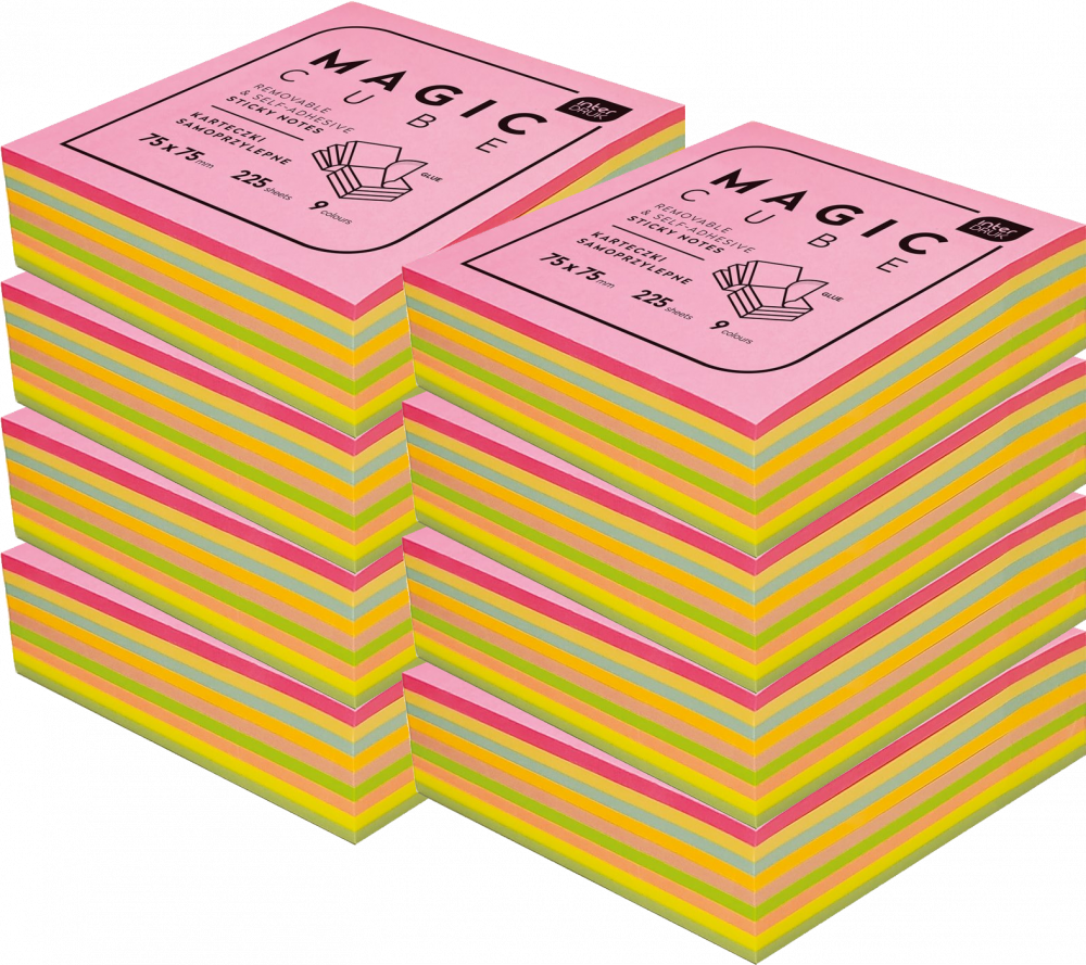 8x Karteczki samoprzylepne Interdruk Magic Cube Acade, 75x75mm, 225 karteczek, mix kolorów MAGIC CUBE Acade