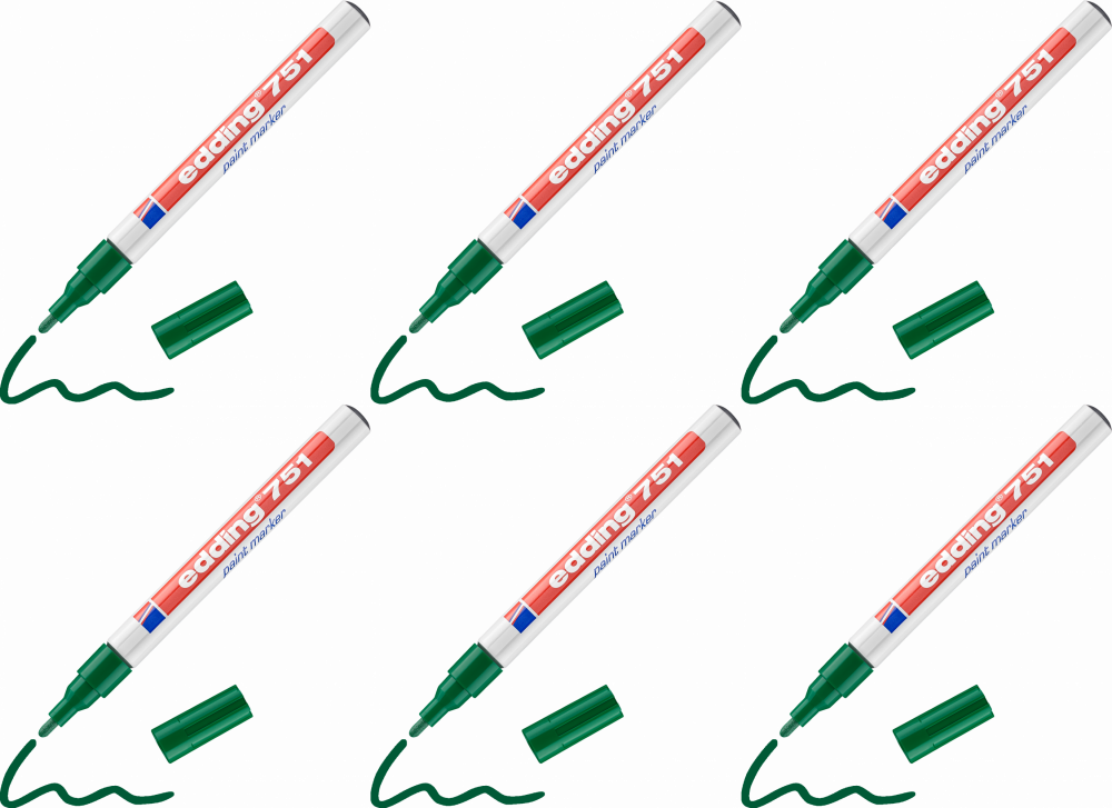 6x Marker olejowy edding 751, w aluminiowej obudowie, okrągła, 1-2mm, zielony