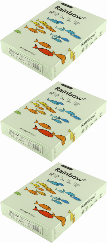3x Papier kolorowy Rainbow, A4, 80g/m2, 500 arkuszy, blado zielony (R72)