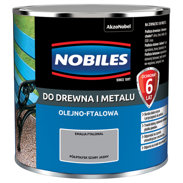 Farba ftalowa do drewna i metalu Ftalonal 0,25L Szary jasny Półpołysk Nobiles