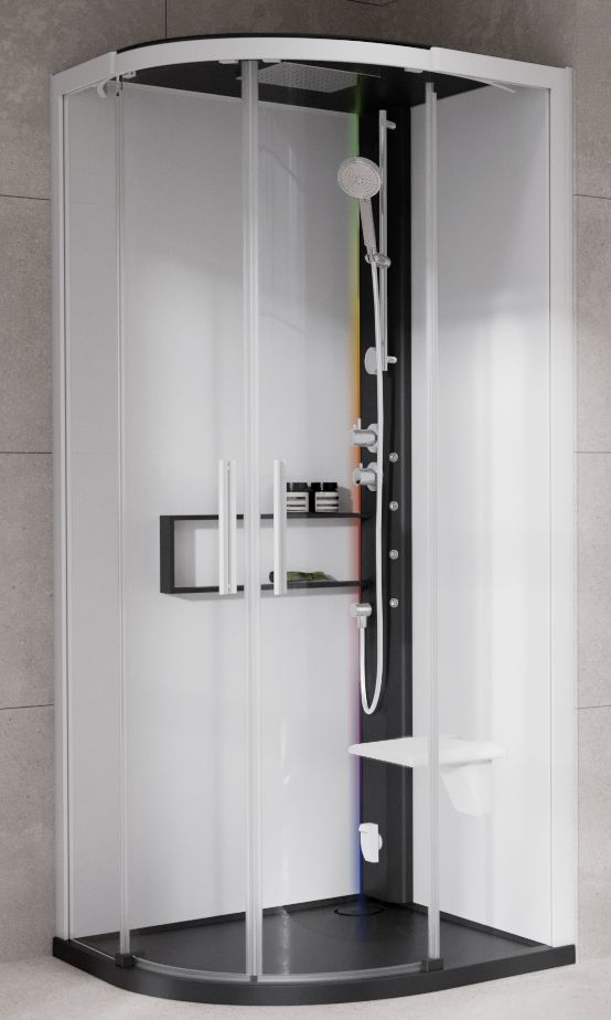 Novellini Glax 2 2.0 R kabina z hydromasażem 100x100 cm półokrągła parowa z brodzikiem czarna G22R100T5-1HU