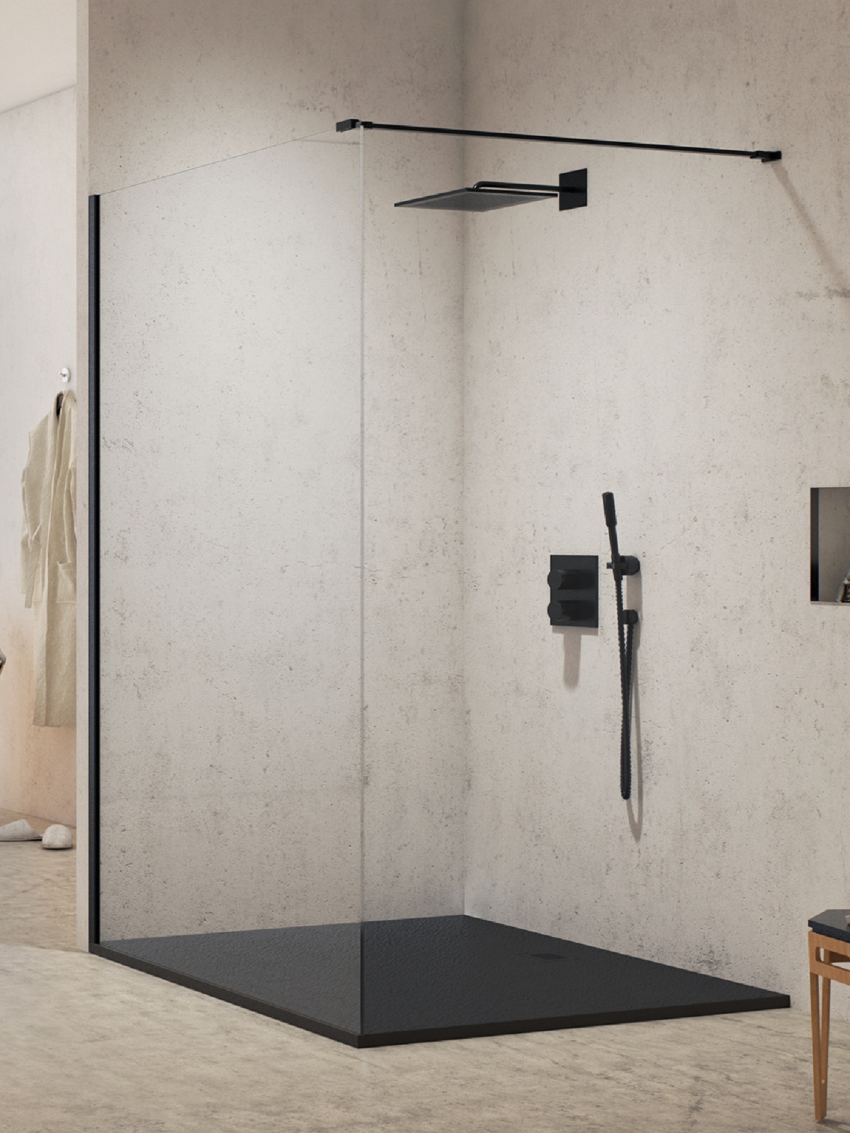 New Trendy New Modus Black ścianka prysznicowa walk-in 70 cm czarny mat/szkło przezroczyste EXK-5535