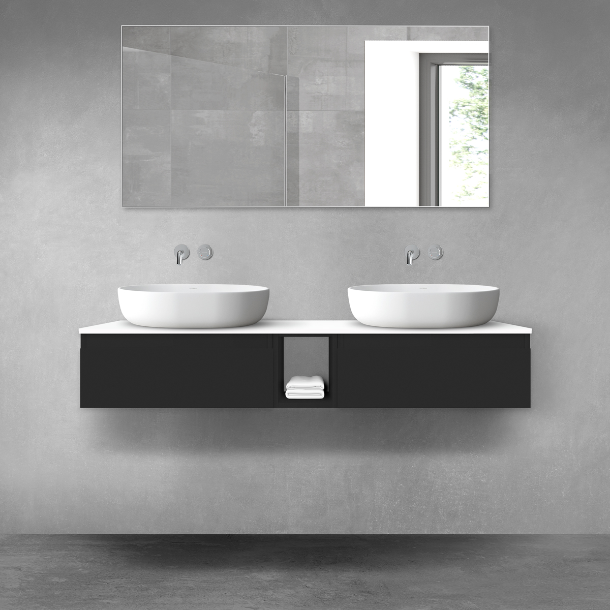 Oltens Vernal zestaw mebli łazienkowych 140 cm z blatem czarny mat/biały połysk 68647300 - Wysyłka w 24h