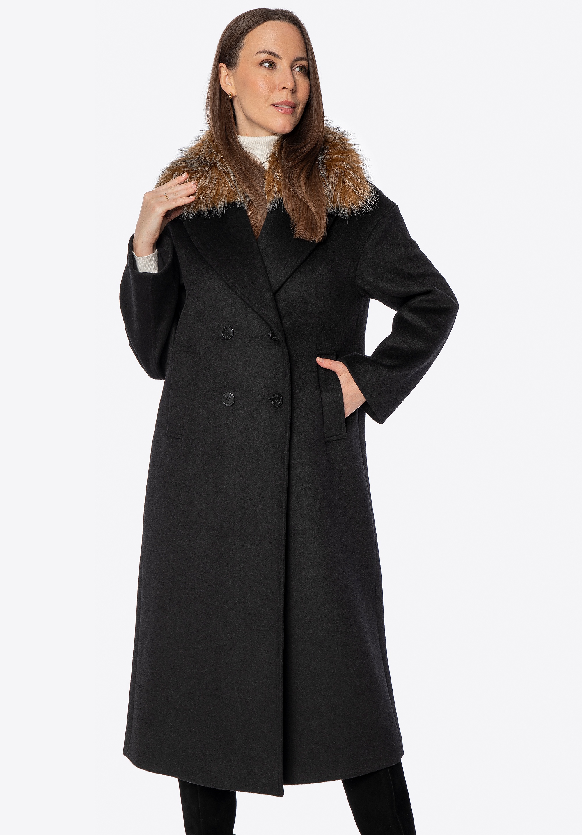 Klasyczny damski płaszcz z wełny czarny