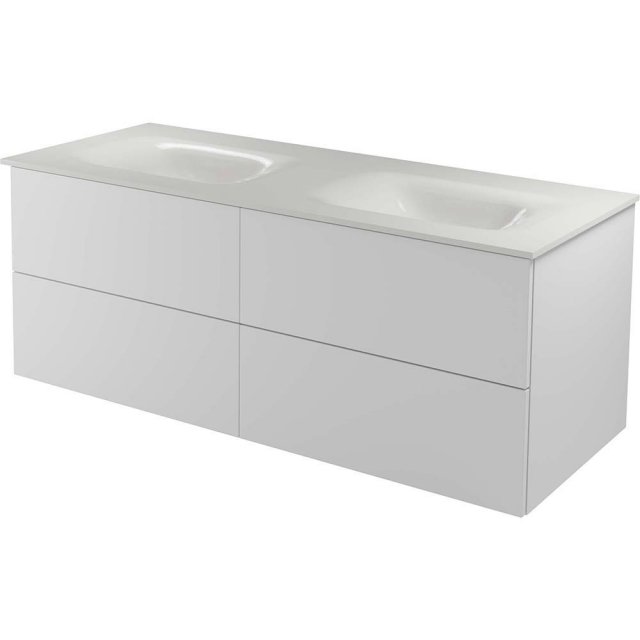 BESCO Szafka z umywalką podwójną AKYA LINEA 131 biały połysk + korek