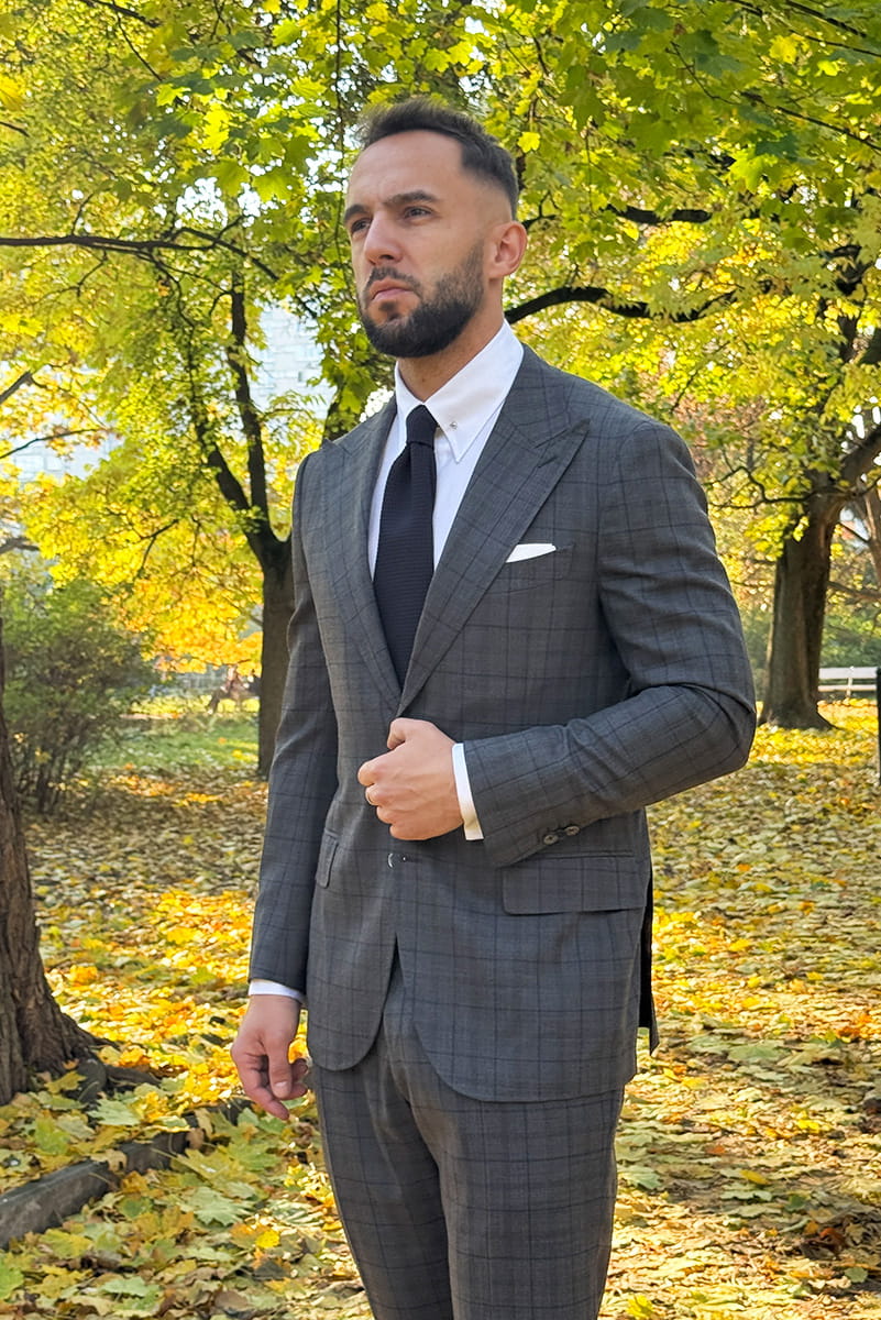 Garnitur w kratę Prince of Wales, ciemnoszary, wełniany