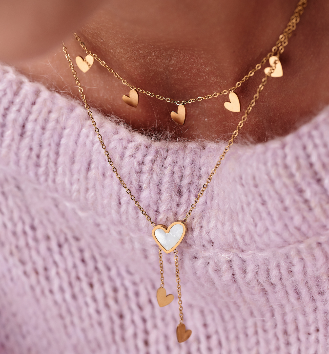 Naszyjnik z sercami złoty Heartbeat NSY0292 - By Dziubeka