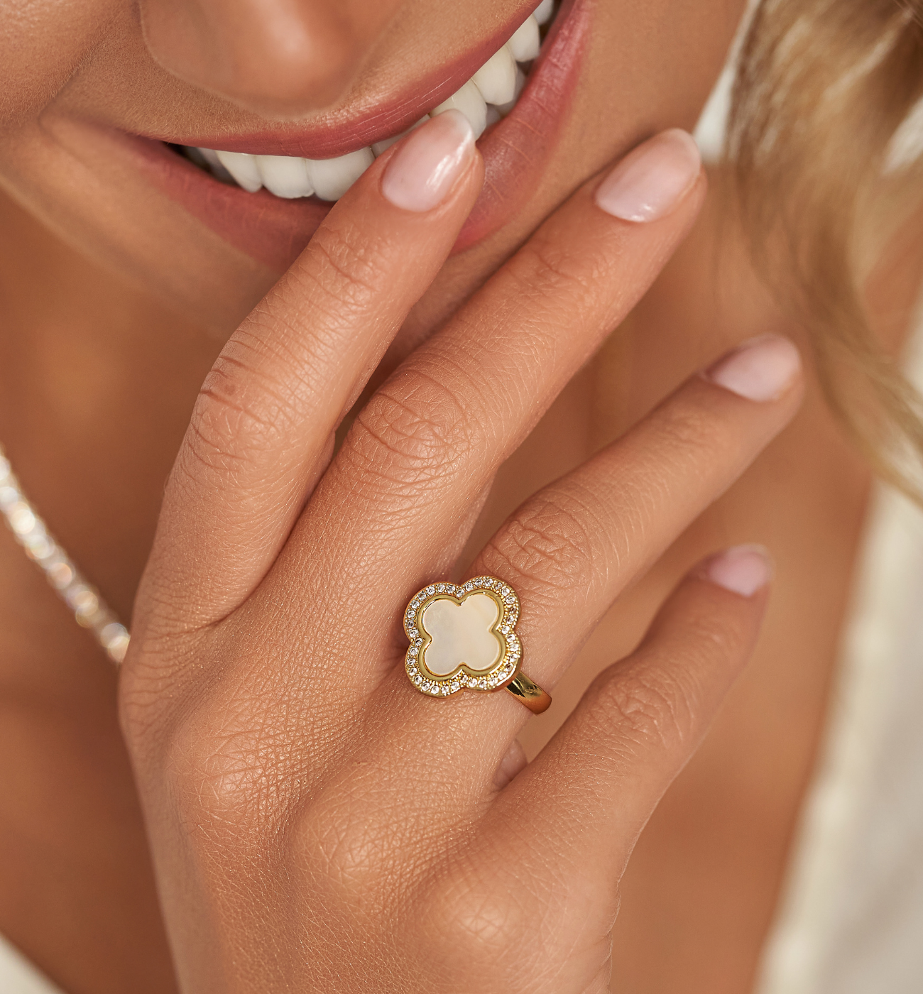 Pierścionek ze złotą koniczynką Gold Clover PSS0105