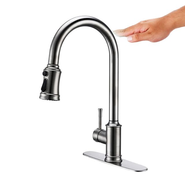 Bateria kuchenna Lauferi LAMONA mosiężna dotykowa z wyciąganą wylewką srebrny mat retro 1 szt.