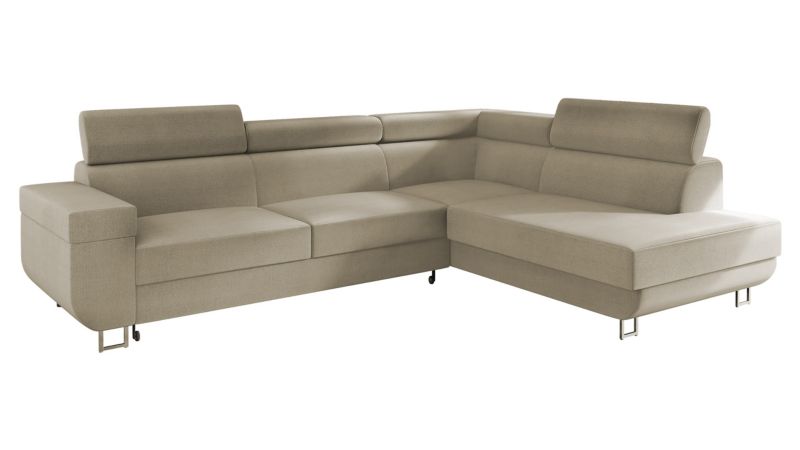 Narożnik z funkcją spania MIRJAN 24 Fonti prawy z regulowanymi zagłówkami beżowy plusz 1 szt.