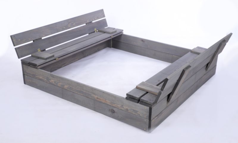 Piaskownica drewniana MODO24 z ławeczkami z pokrywą i agrowłókniną 120 x 117 cm impregnacja szara 1 szt.