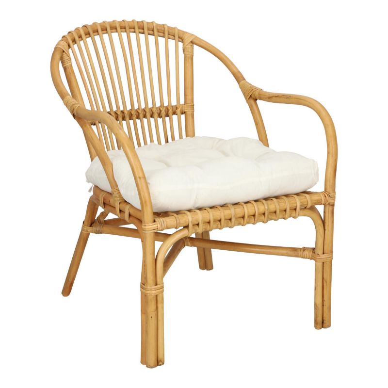 Fotel rattanowy Neta ATMOSPHERA BOHO z podłokietnikami i poduszką naturalny do salonu 1 szt.