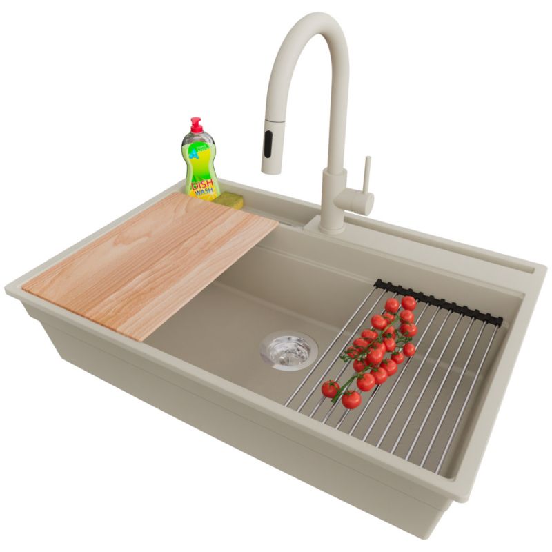 Zlewozmywak Granitowy Oslo Pocket PRIMAGRAN Nablatowy 78x53cm, Beżowy + Bateria + Syfon + Akcesorium, S408, 1 szt.