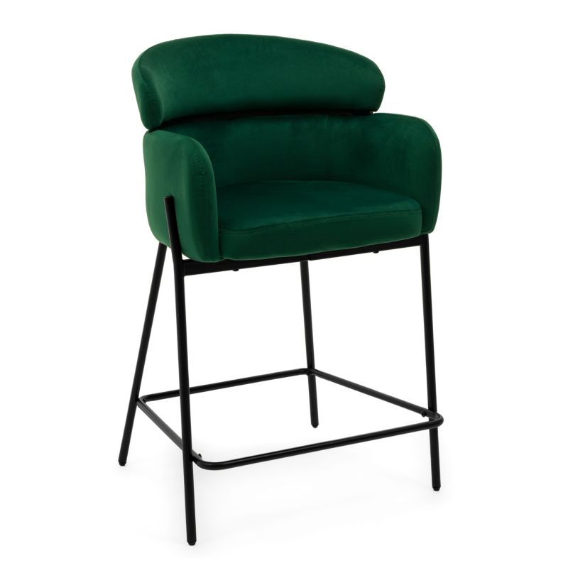 Hoker barowy tapicerowany New Home BOLZANO zielony welurowy z podłokietnikami 1 szt.