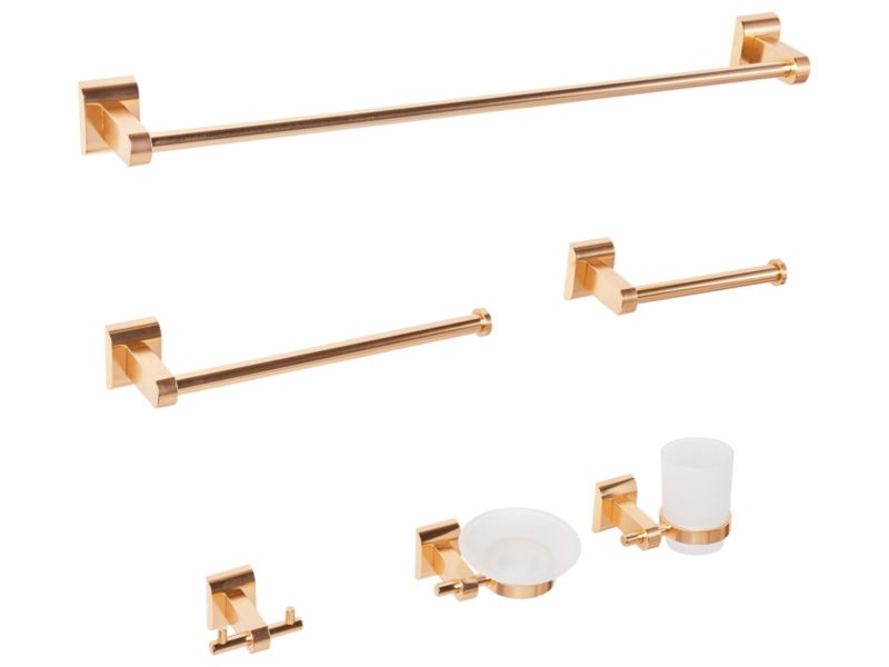 Zestaw akcesoriów toaletowych 6 elementów Talara Z uchwytami i haczykami na ręczniki Złoty 1 kpl