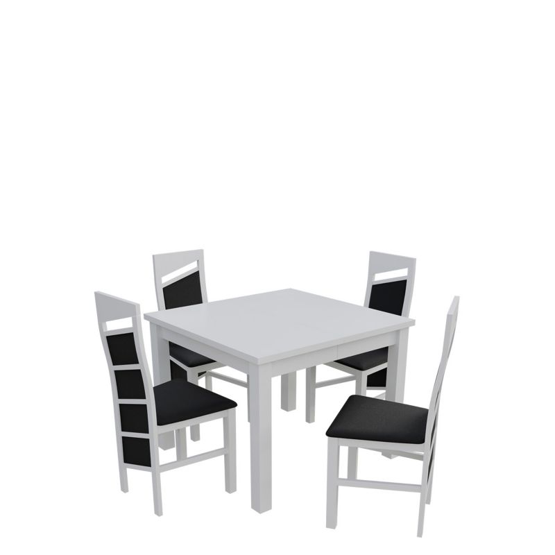Zestaw RO33 MIRJAN 24 Stół rozkładany S28 90x90/240 + 4 krzesła K61 biały + czarna ekoskóra 1 kpl.