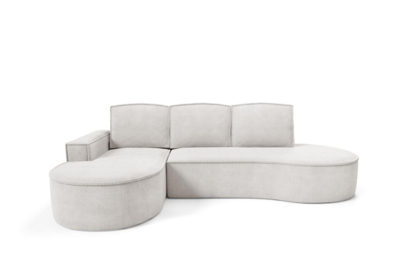 Narożnik z funkcją spania Bettso Flow lewy z poduszkami w tkaninie curio biały 1szt.