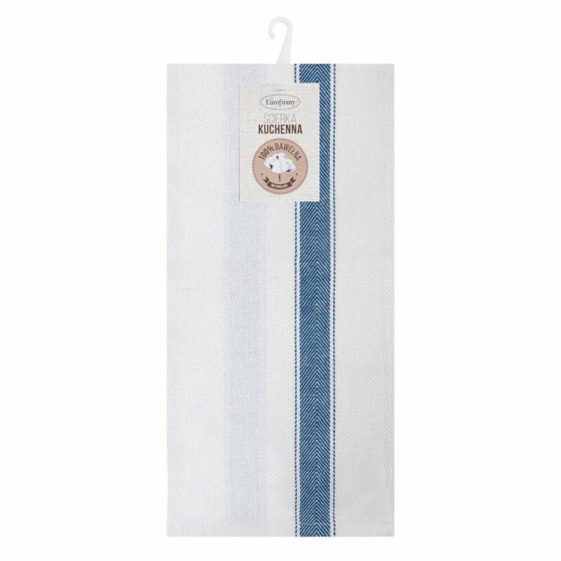Komplet 2 ścierek SOFIA Eurofirany 50 x 70 cm białe bawełniane w niebieskie pasy 1 kpl