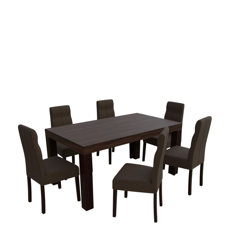 Zestaw RO47 MIRJAN 24 Stół rozkładany SF-25 90x160/210 + 6 krzeseł K63 orzech + gorzka czekolada 1 kpl.