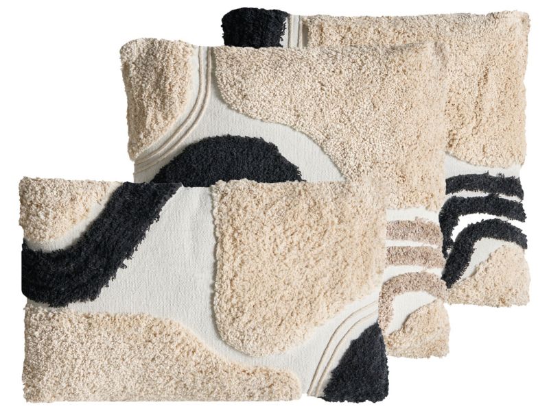 Zestaw 3 poduszek dekoracyjnych Alstonia Bawełna 30 x 50 cm 45 x 45 cm Czarny Wzór abstrakcyjny 1 kpl