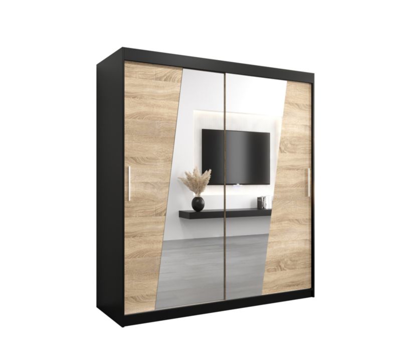 Szafa przesuwna Garderoba Abiks RHOMB 180 czarny mat + dąb sonoma 1 szt.