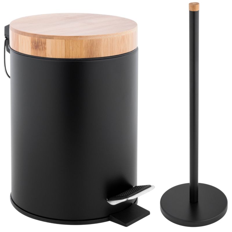 Komplet łazienkowy Yoka Home Kosz na śmieci Stojak na papier toaletowy czarny bambus - 1 szt.