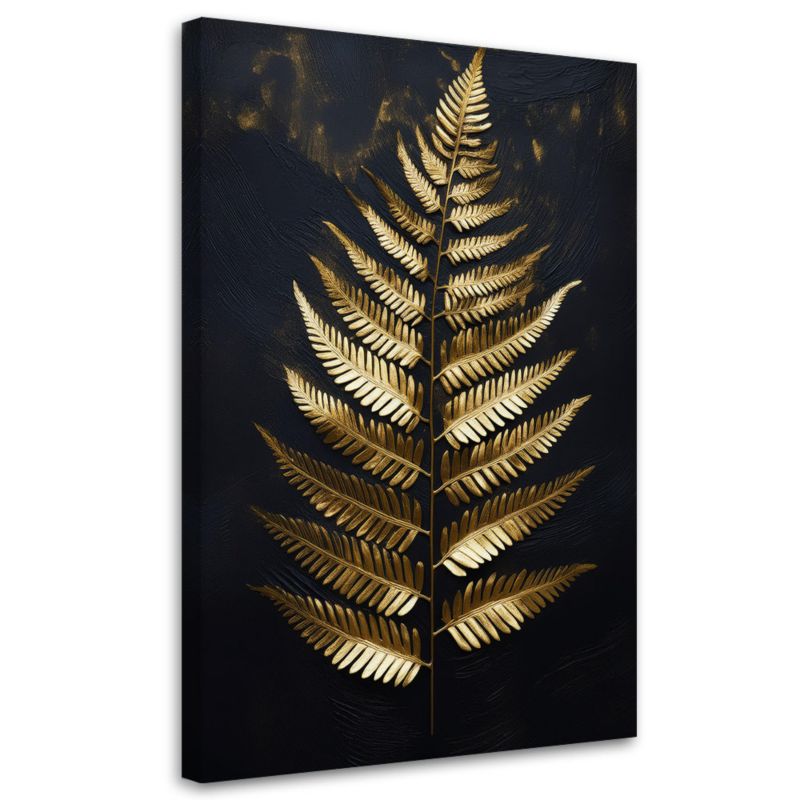 Obraz na płótnie Feeby Paproć Złoty Liść na czarnym tle 80x120cm 1szt