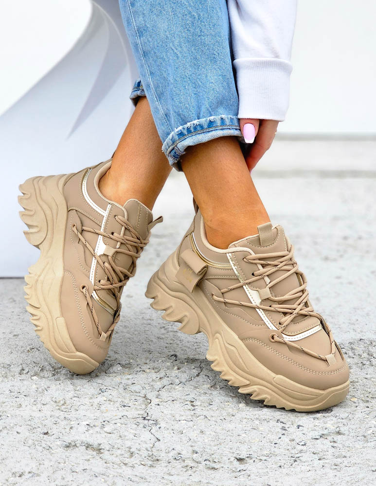 Beżowe Sneakersy Na Grubej Podeszwie Ze Skóry Skeet