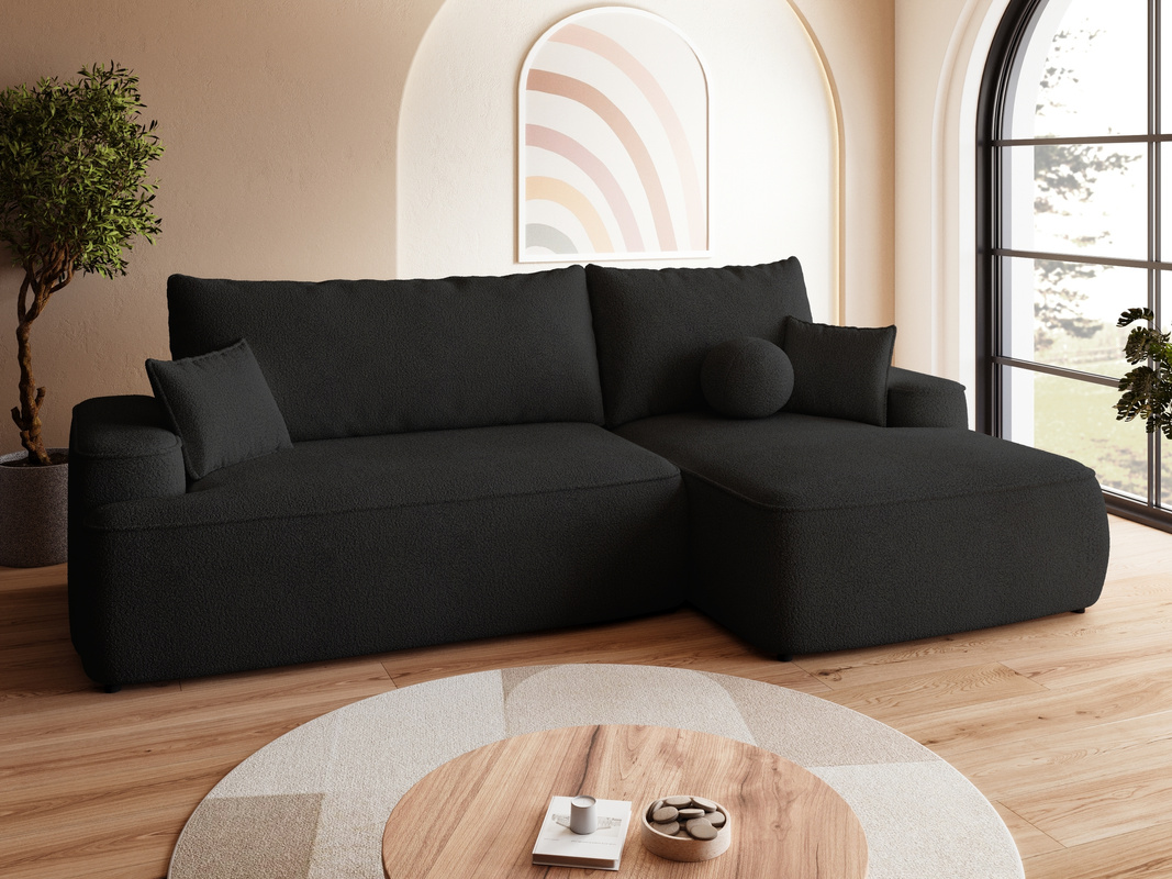 Czarny nowoczesny narożnik do salonu CARMELLO boucle