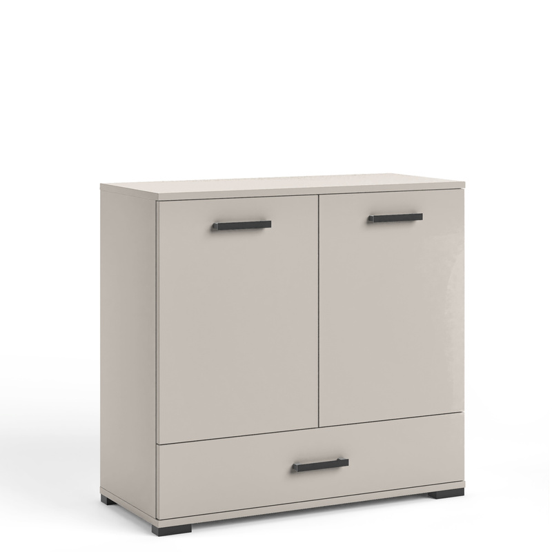 Dwudrzwiowa komoda 90 cm do salonu z szufladą FIORA czarne uchwyty kaszmir