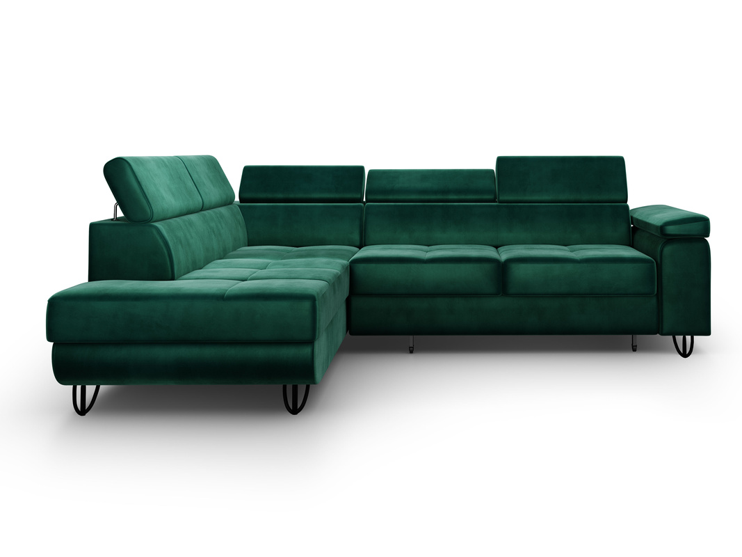 Welurowy narożnik z funkcją spania JASSY butelkowa zieleń