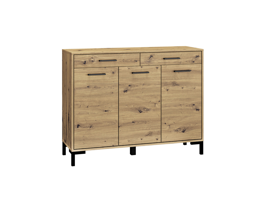Trzydrzwiowa komoda z szufladami do salonu 120 cm NEVIO dąb artisan