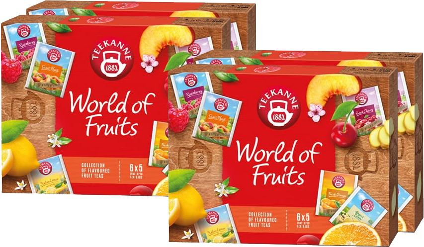 4x Zestaw herbat owocowych w kopertach Teekanne, World of Fruits Tea Collection, 6 smaków, 30 sztuk x 2/2.25/2.5g