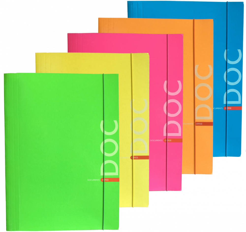 Zestaw 15x Teczka kartonowa z gumką Barbara Fluo, A4, 350g: 3x niebieski + 3x pomarańczowy + 3x zielony + 3x różowy + 3x żółty