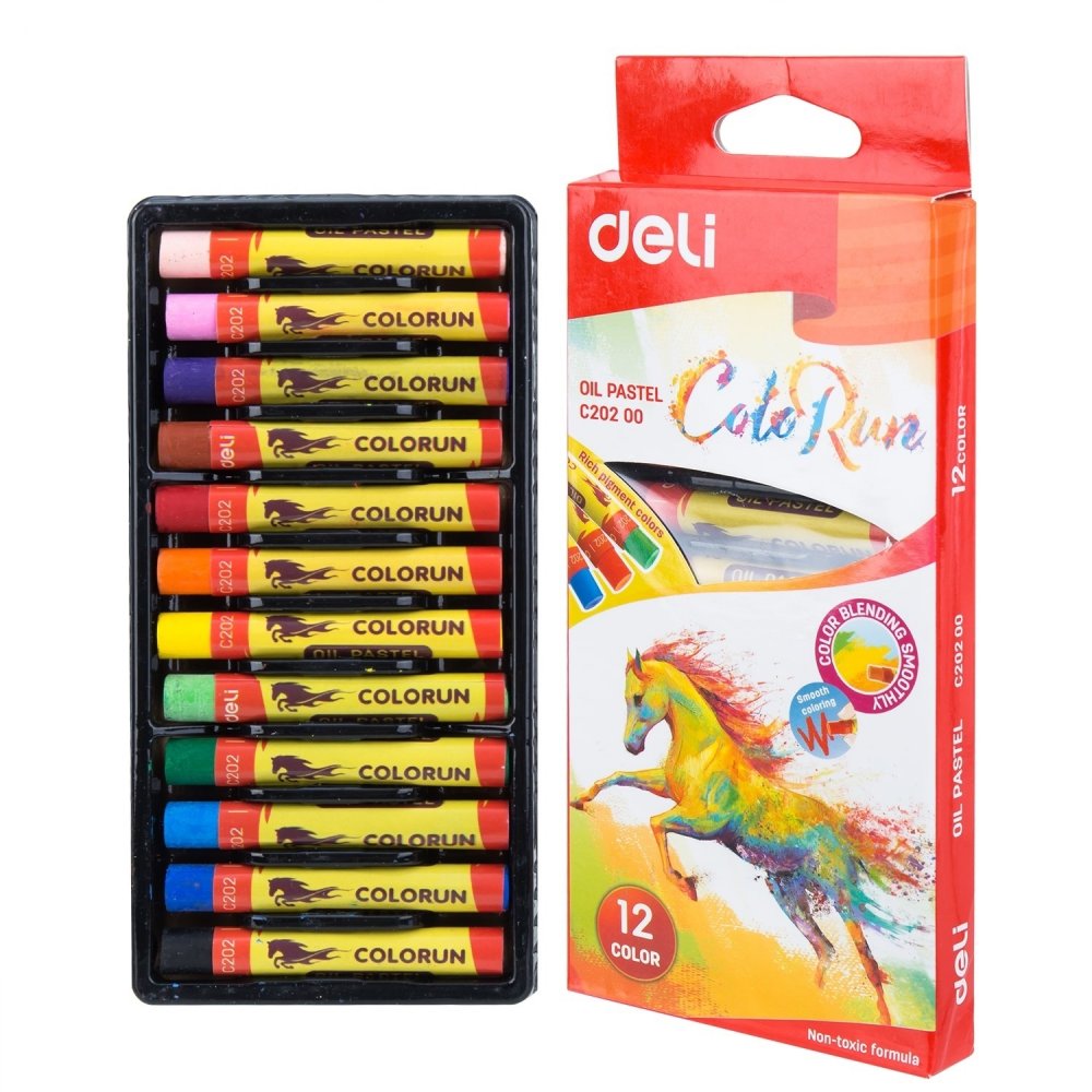 Pastele olejne Deli Colorun, 12 sztuk, mix kolorów