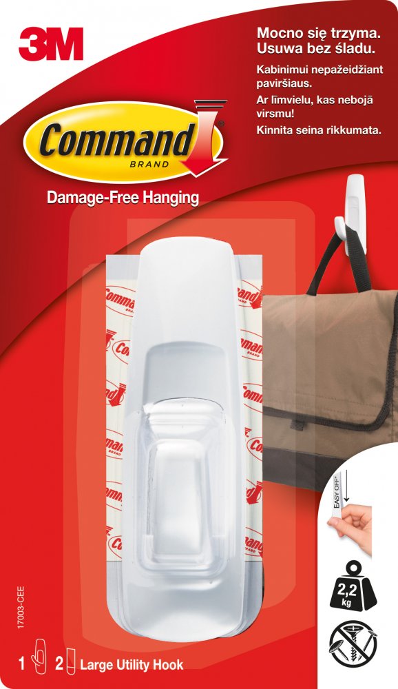 Haczyk wielokrotnego użytku Command, 1 sztuka+2 paski, biały