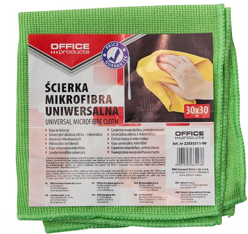 Ściereczka z mikrofibry Office Products, uniwersalna, 30x30cm, 1 sztuka, mix kolorów