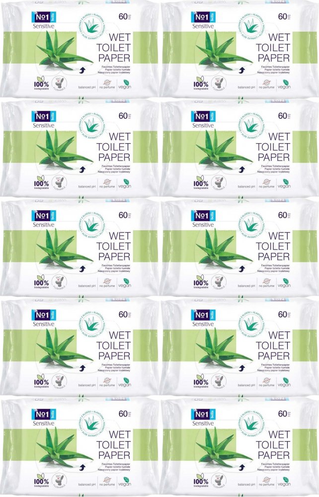 10x Papier nawilżany Bella No1 Sensitive, 60 sztuk
