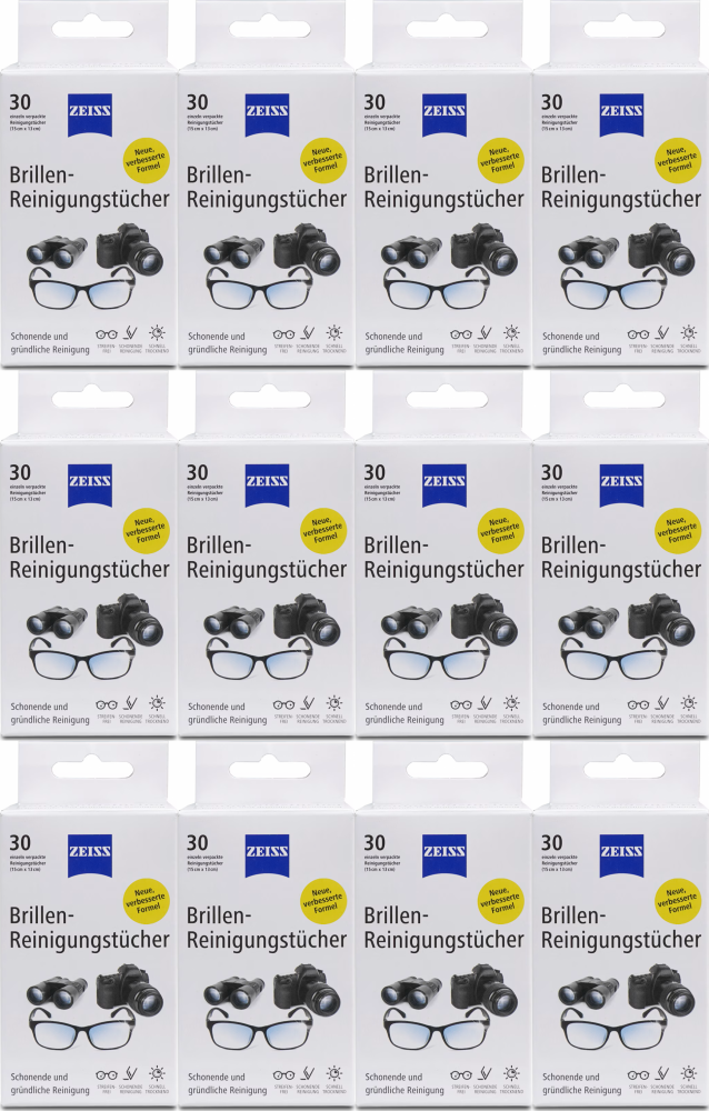 12x Chusteczki do czyszczenia okularów i wyświetlaczy Zeiss, 30 sztuk