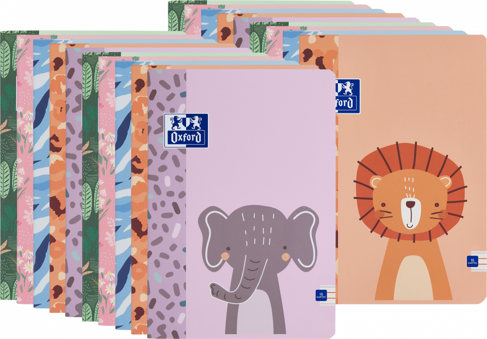 20x Zeszyt w wąskie kolorowe linie Oxford Kids, A5, miękka oprawa, 16 kartek, mix wzorów