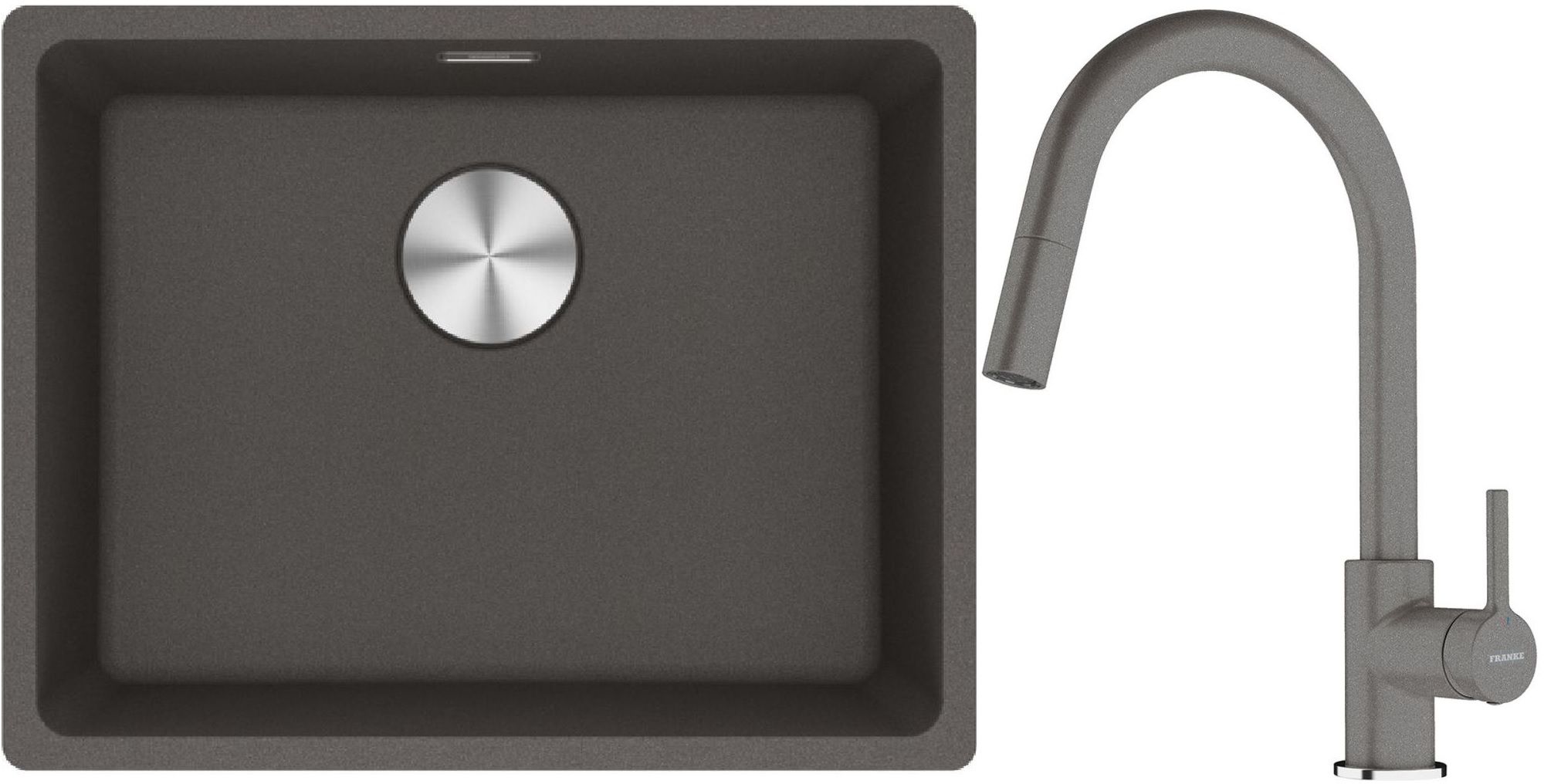 Franke Maris MRG 110-52 zlewozmywak granitowy 55,3x43,3 cm łupkowy szary z baterią kuchenną Lina kamienny szary (1250716375, 1150626057)