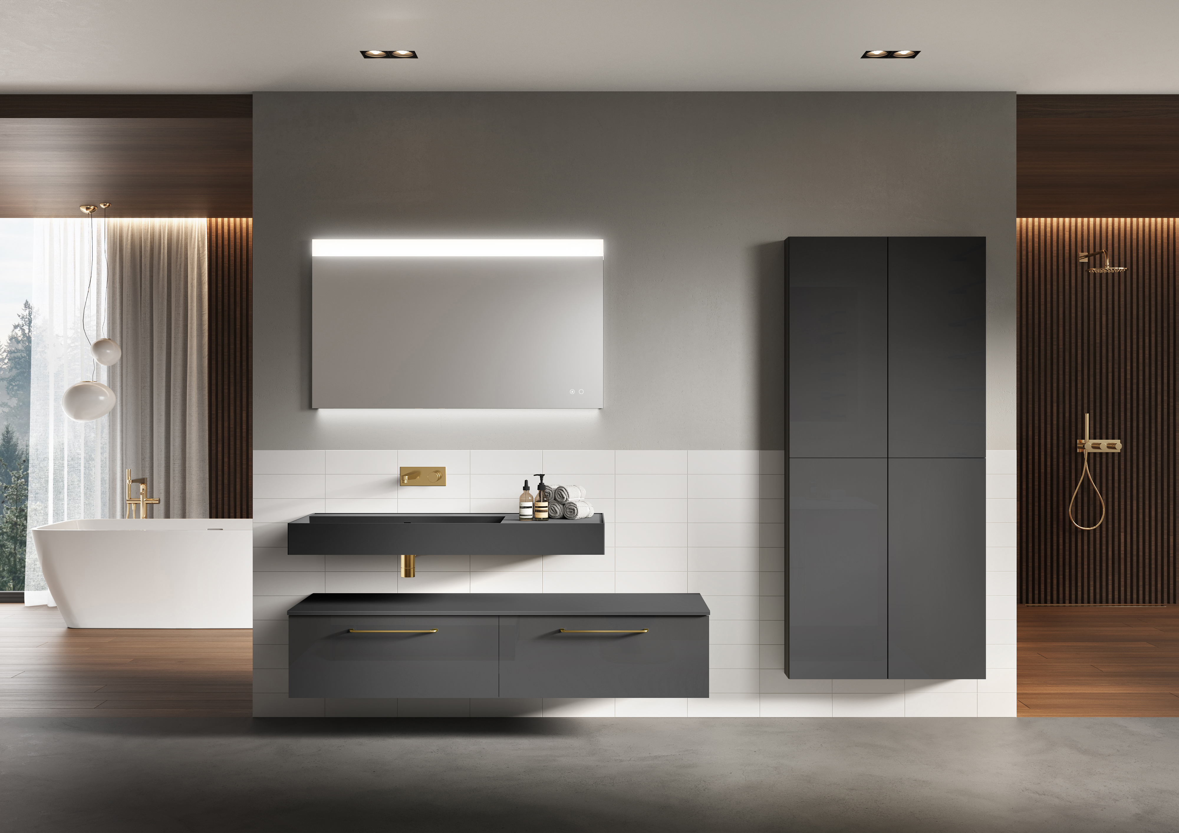 Elita Level umywalka 120,5x45,5 cm prostokątna ścienna lewa anthracite matt RE041461196010