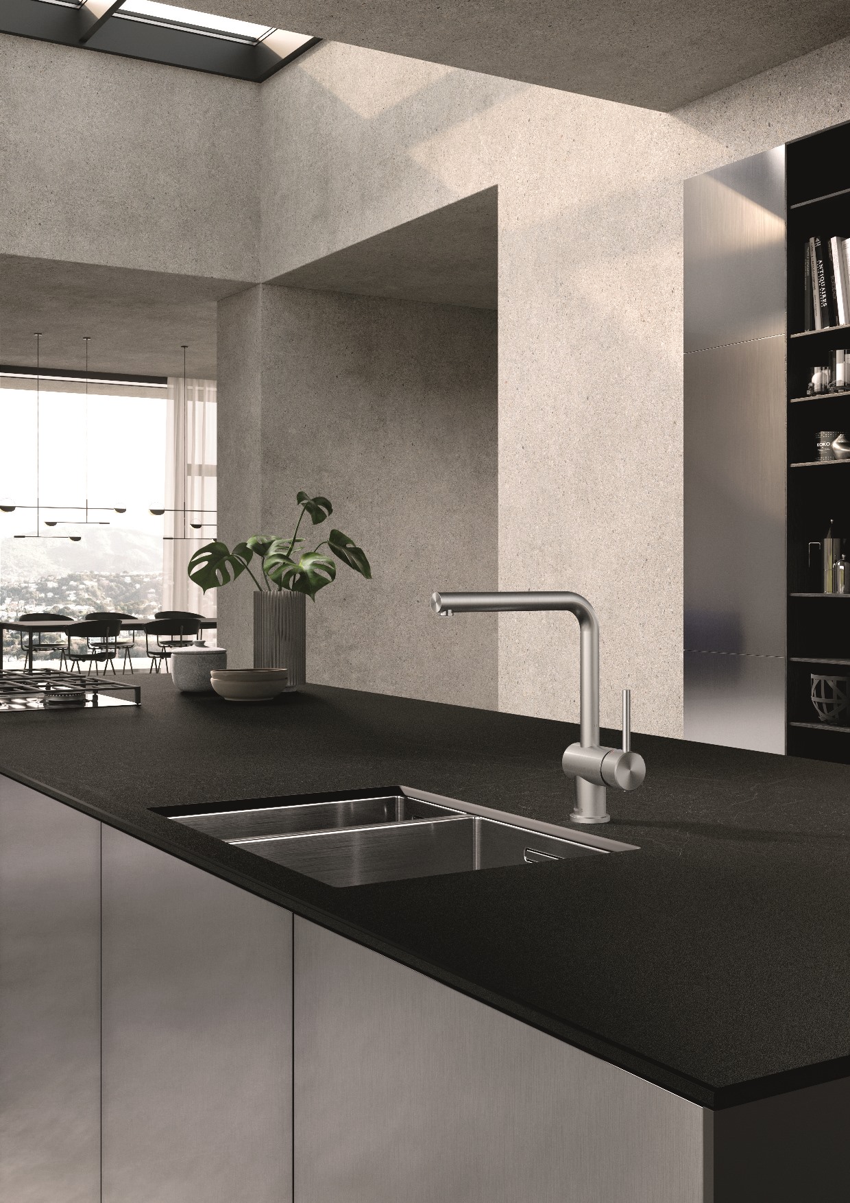 Kludi L Steel bateria kuchenna stojąca stal szlachetna szczotkowana 45803F877