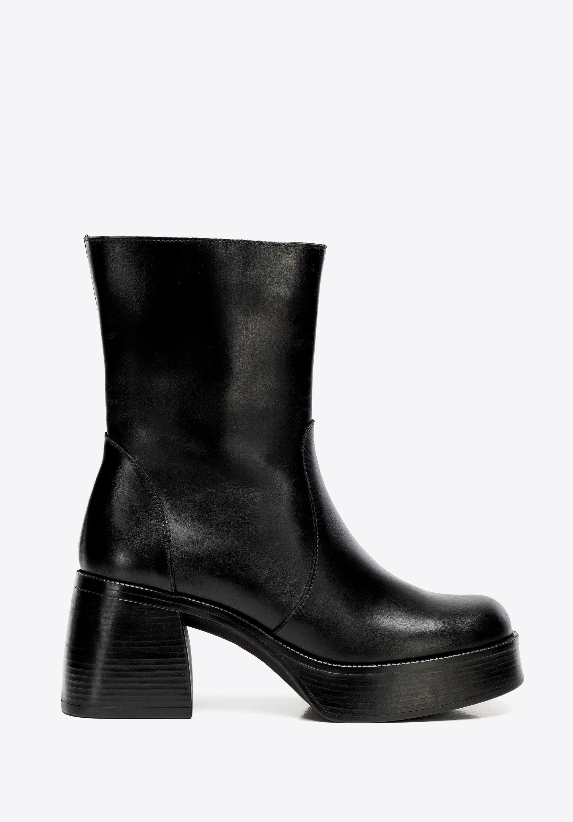 Damskie botki ze skóry naturalnej z wysoką cholewką czarne