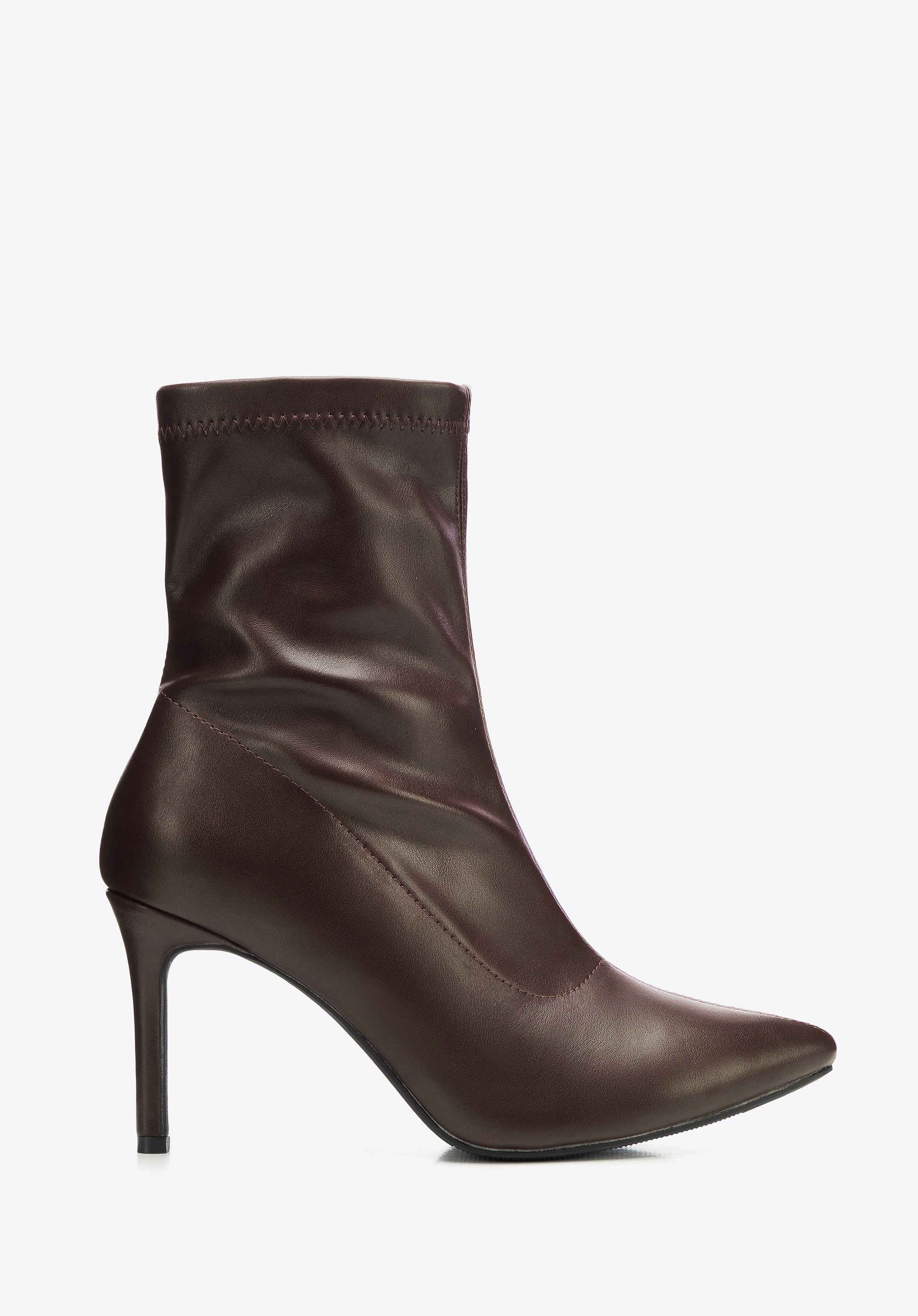 Dopasowane damskie botki na szpilce brązowe