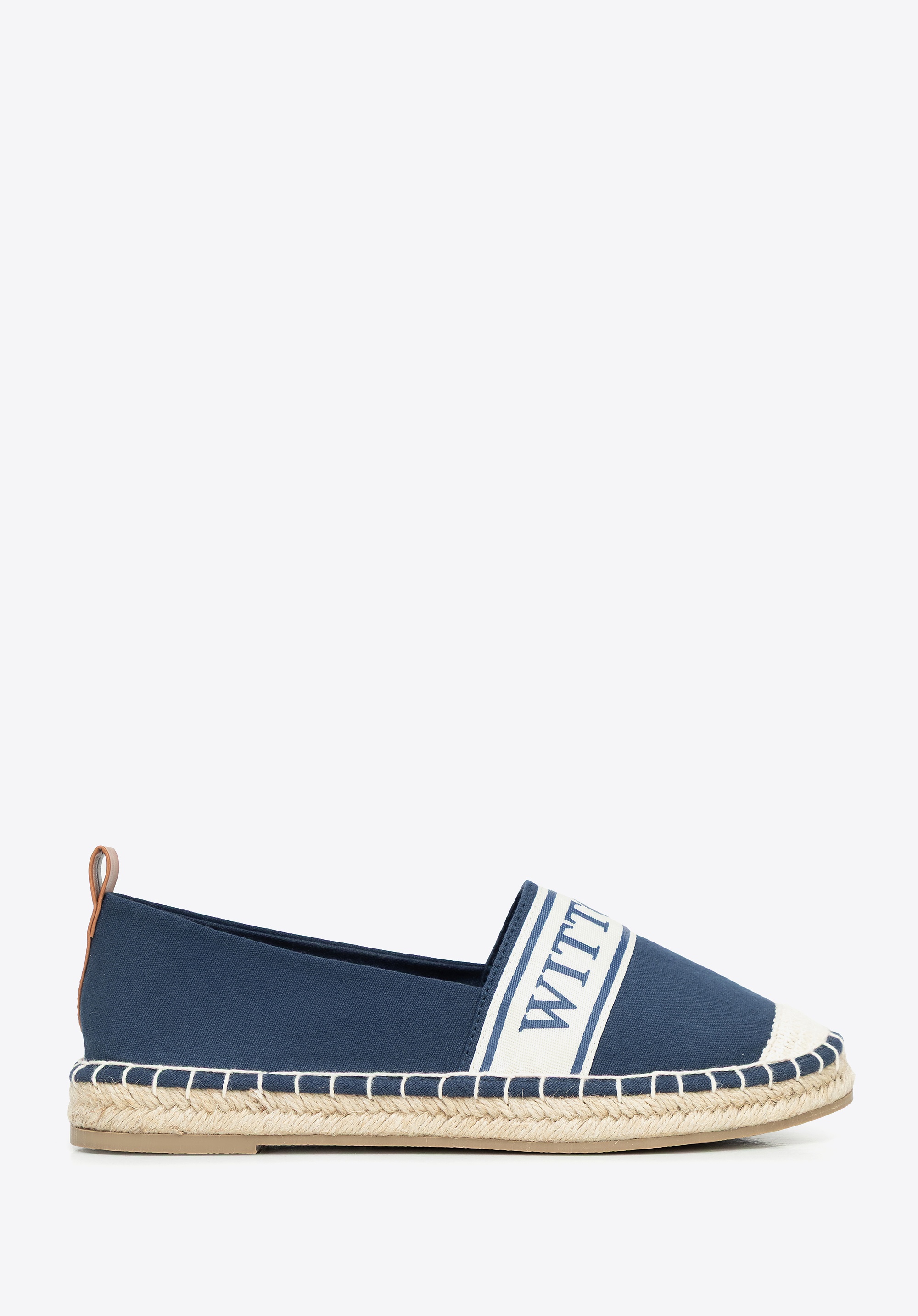 Damskie espadryle z lamówką z logo granatowe