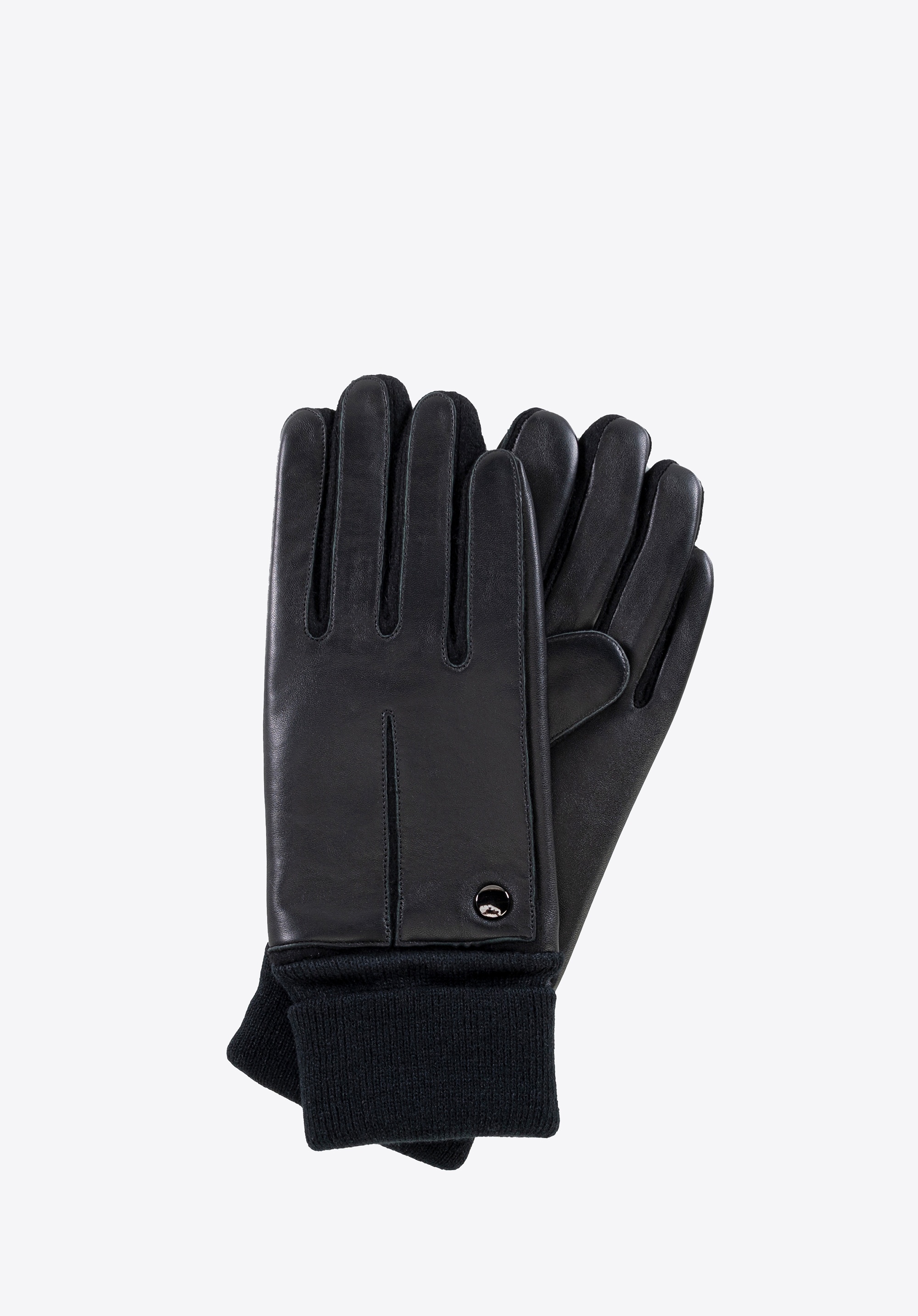 Skórzane rękawiczki męskie z materiałowym mankietem czarne
