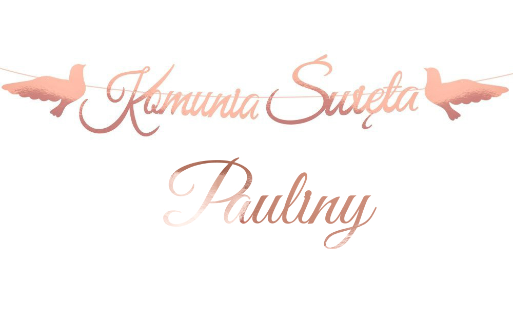 Baner Komunia Święta Gołąbki różowe złoto z imieniem, personalizowany