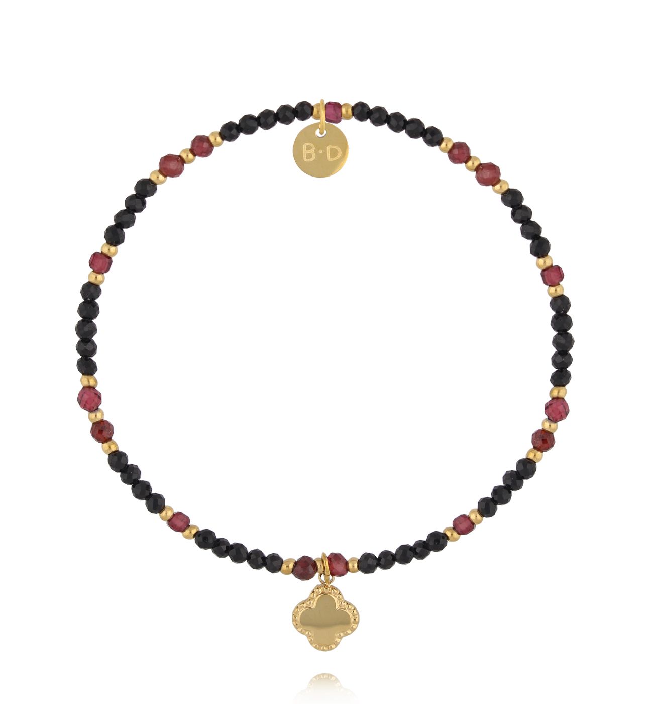 Bransoletka z turmalinu i granatu z zawieszką koniczyny BTW3524