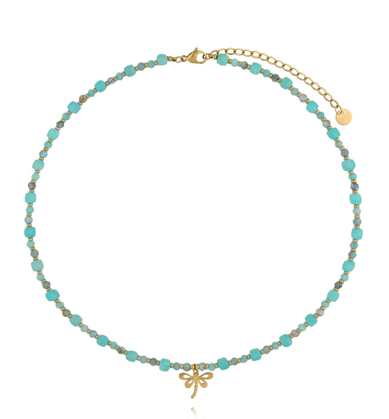 Naszyjnik z amazonitem i zawieszką ważki - By Dziubeka